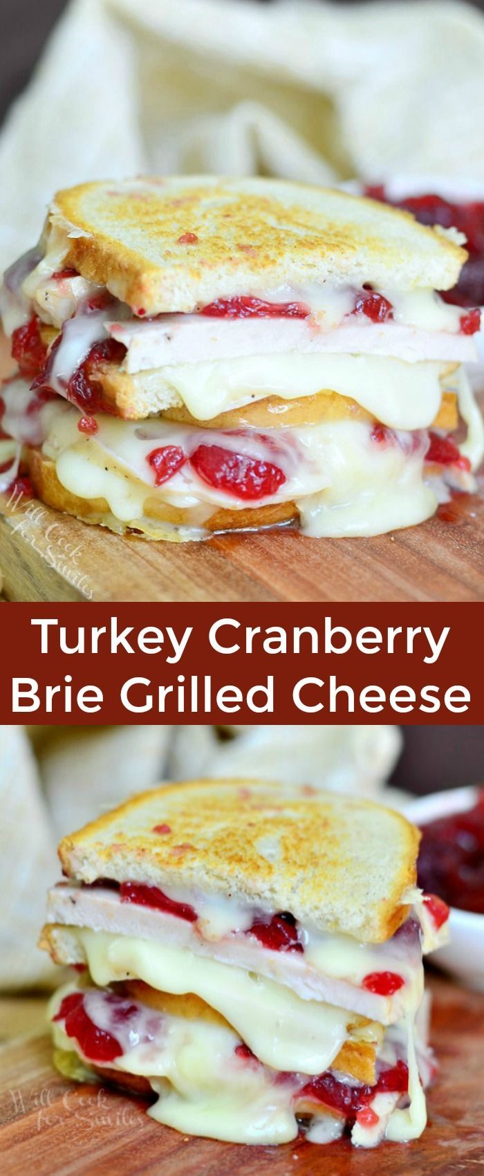 Turkey Cranberry Brie Grilled Cheese. Amazing recipe to use up those Thanksgiving leftovers after the holiday dinner. Gooey grilled cheese recipe made with turkey breast, smooth melted brie cheese and cranberry sauce. #turkey #grilledcheese #sandwich #leftovers #brie #turkeyrecipes