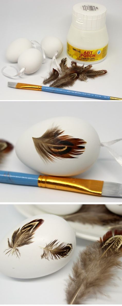 DIY Ostereier mit Federn bekleben - schnelle Osterdeko selber machen