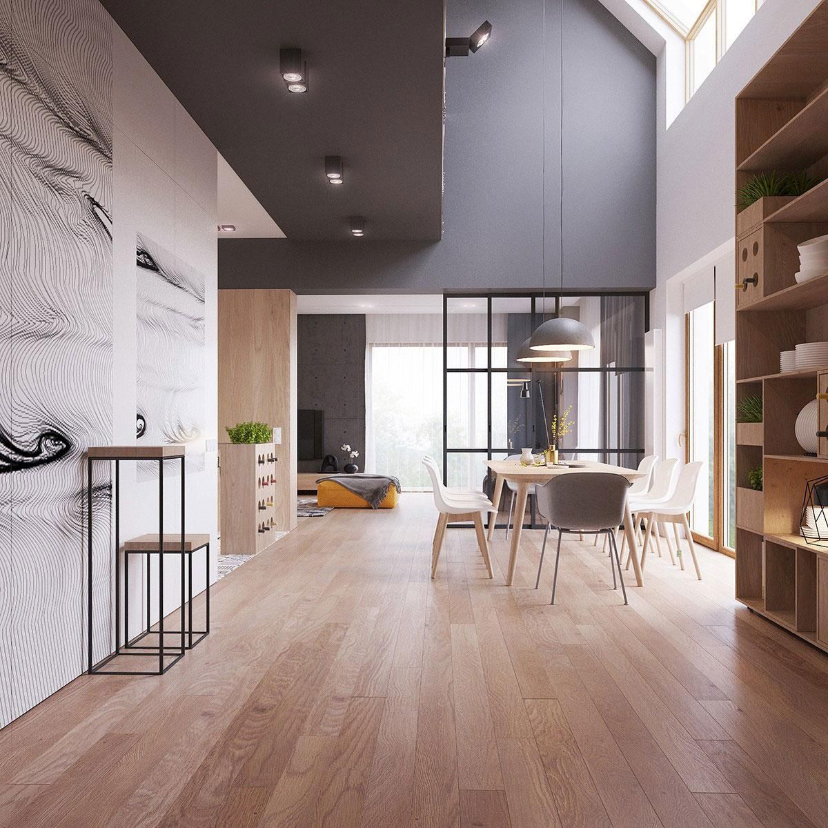 Nagy belmagasság a loft szerű lakásban nappali ötletek, modern ...