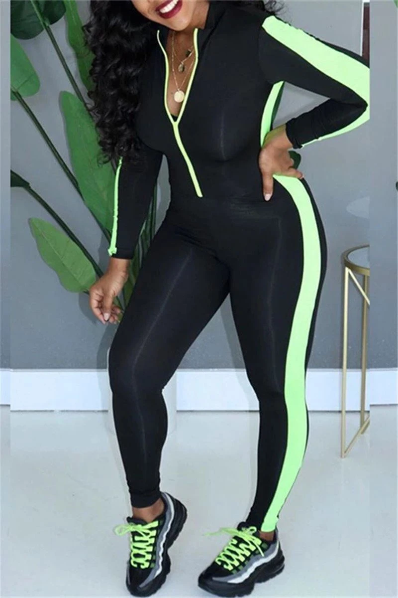 Download Zip Up Long Sleeve Patchwork Jumpsuit in 2020 | Jumpsuit ...