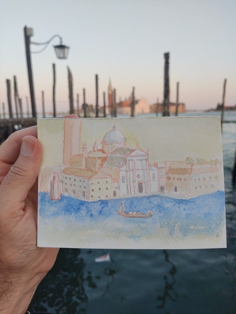 embrerebbe che oggi sia iniziata la mia carriera di artista di strada. Nell'unica città che non ha strade! Sarà un segno? (questa domanda è retorica non rispondete sì) ;) #urbansketchers #sketchbook #postcard #watercolor #acquerello #sangiorgiomaggiore #venezia #venice Urban Sketchers, Watercolor, Artist, Pen And Wash, Watercolor Painting, Watercolour, Urban Sketching, Watercolors, Watercolour Paintings