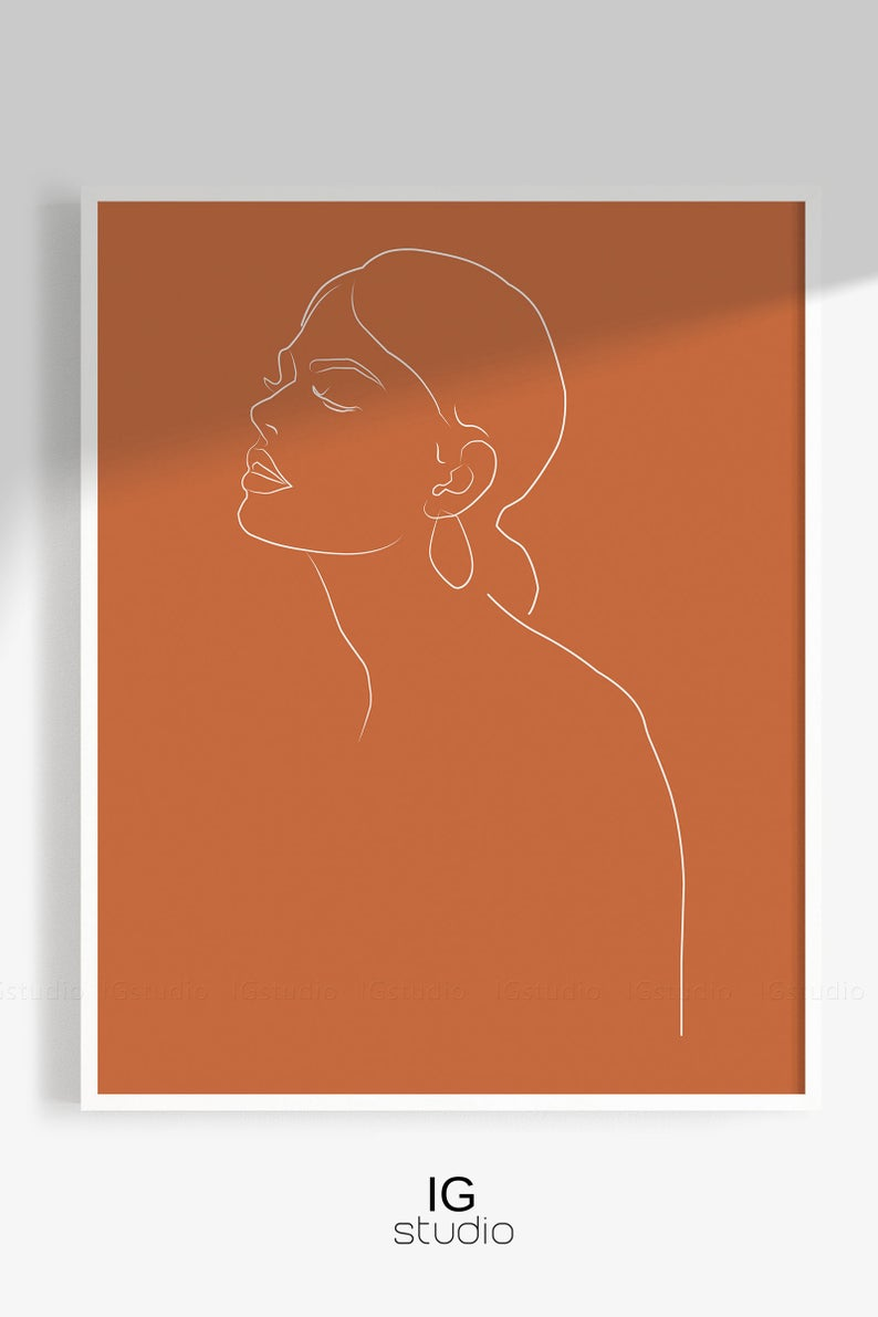 Burnt Orange Line Drawing Woman Print, Boho, Abstract Wall Art, One Line Art, Scandinavian Art, Minimalist Printable Wall Art, Home Decor