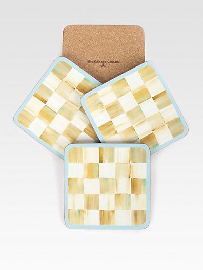 Set of 4 MacKenzie-Childs Parchment Check Cork Back Placemats