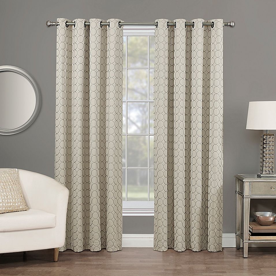 Rings Circle Embroidered Grommet 100 Blackout Window Curtain Panel Single Bed Bath Beyond In 2021 Curtains For Grey Walls Curtains Panel Curtains