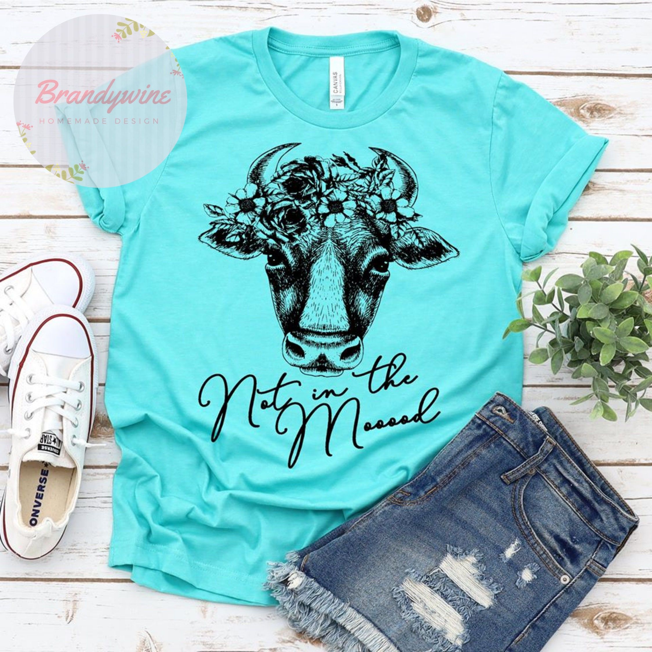 Sunflowers Cow Tshirt Bella Canvas V neck UNISEX heifer Cute Not playing well with others
