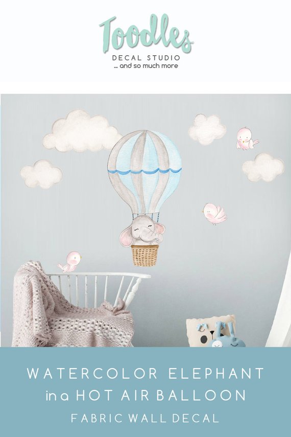 Watercolor Hot Air Balloon Elephant Wall Decal For Boys Watercolor Hot Air Balloon Elephant Wall Decal For Boys