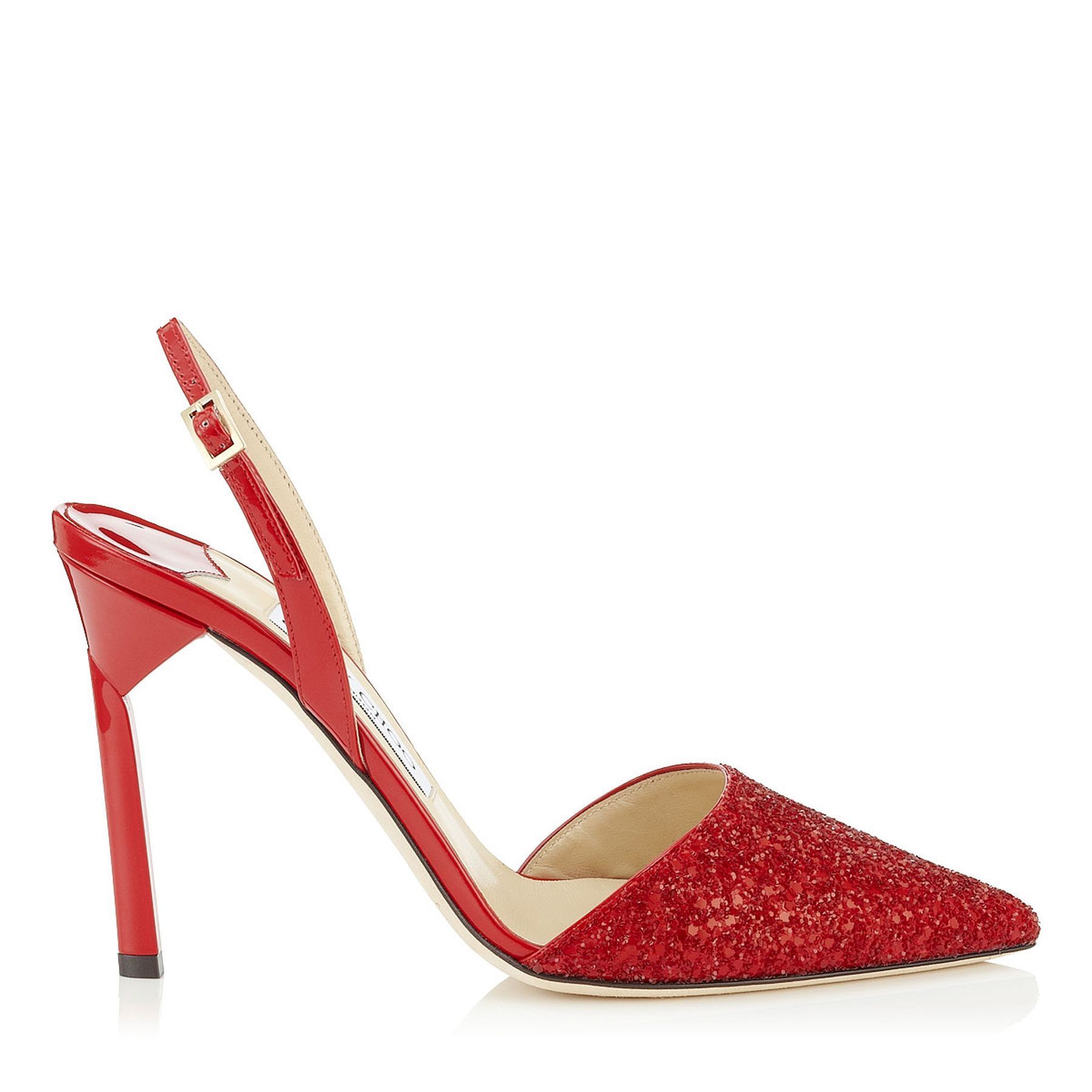 Jimmy Choo Devleen Coarse Glitter Fabric Women Pointy Toe Slingback Pumps Red Jimmy Choo Devleen Coarse Glitter Fabric Women Pointy Toe Slingback Pumps Red