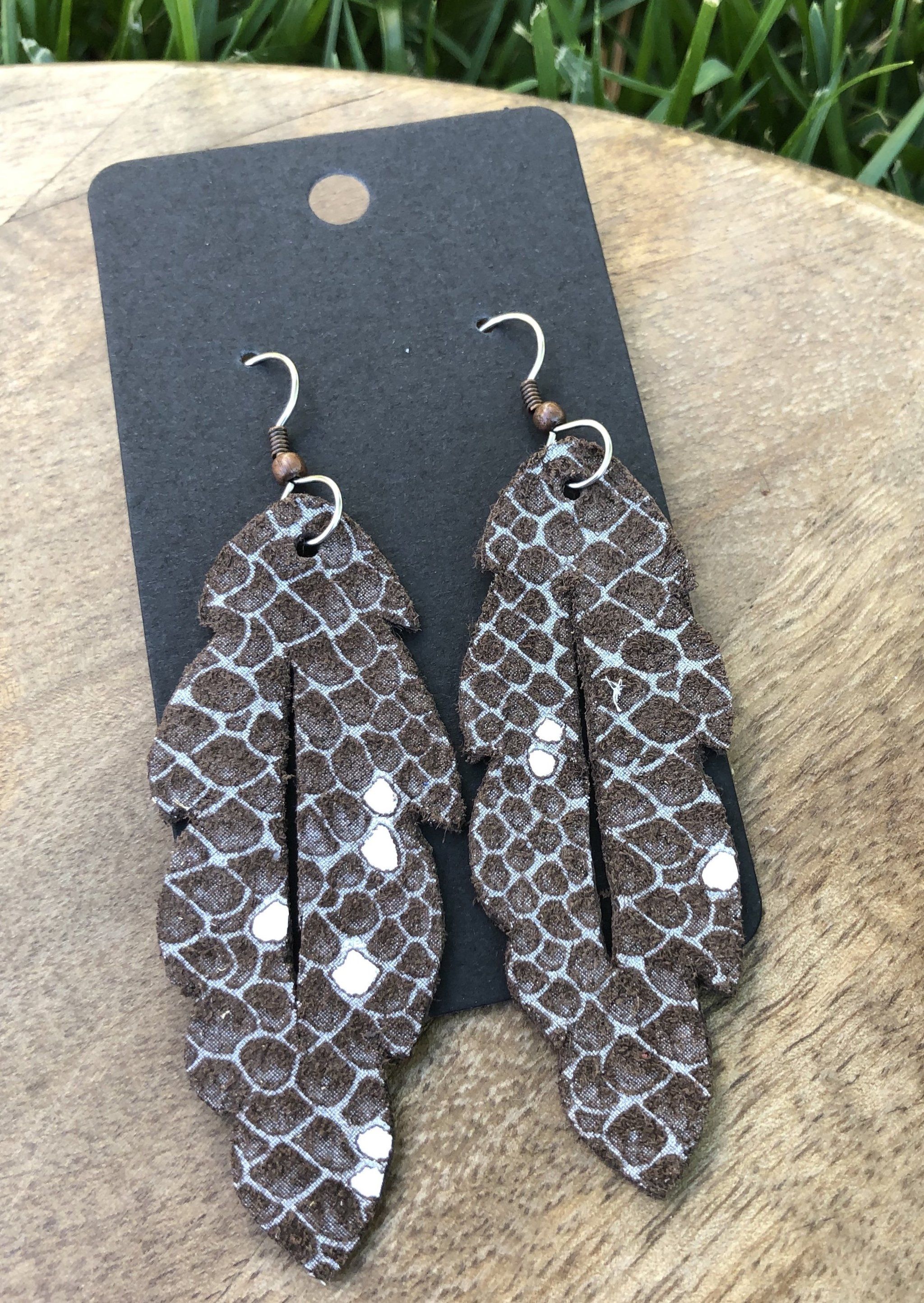 Brown Feather Leather Earrings