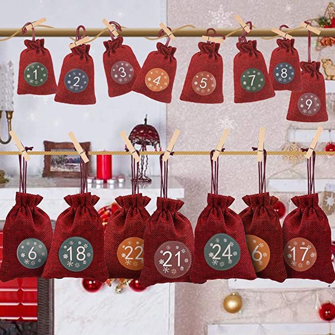 Advent Calendar Bags For Filling, Nasharia 124 Advent Figures Stickers