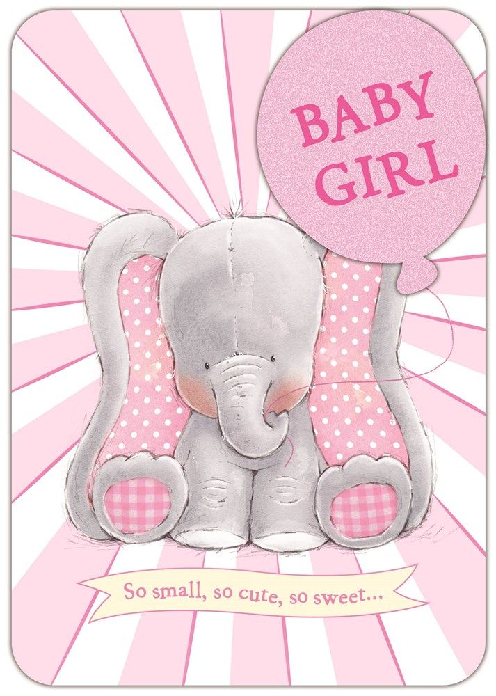 Vibrance Birth Of Baby Girl Handcrafted Greetings Card - Elephant - Birth Of Baby Girl