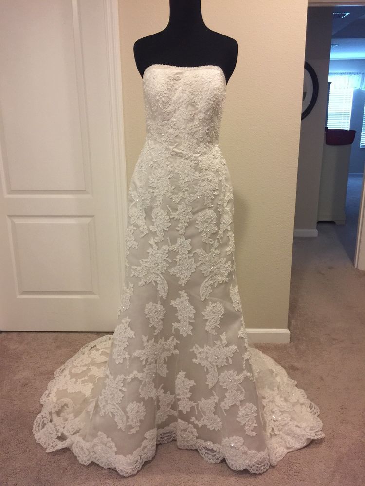 David’s Bridal Oleg Cassini Strapless Lace CT229 Wedding Gown