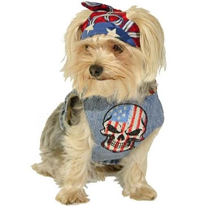 Denim Dog Harness Vest Red White And Blue Skull Dog Harness