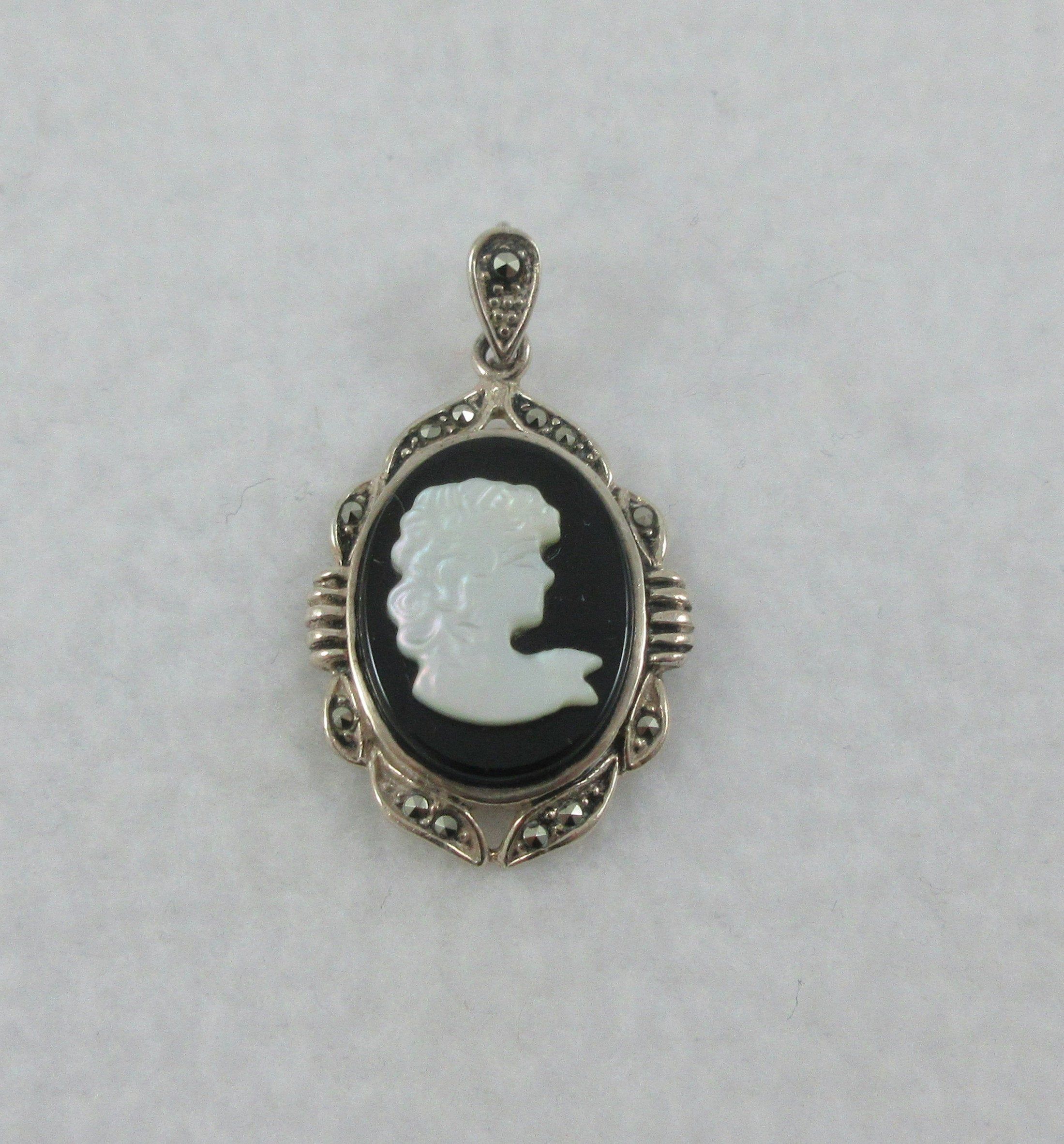 Art Deco Bracelet Cameo Bracelet Sterling Silver Marcasite Square Cameo Shell Antique Jewelry Antique Silver Vintage Jewelry