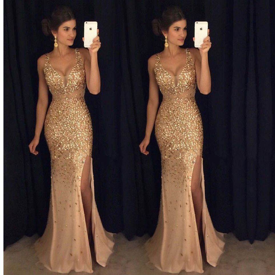 Green and Gold Prom Dress
