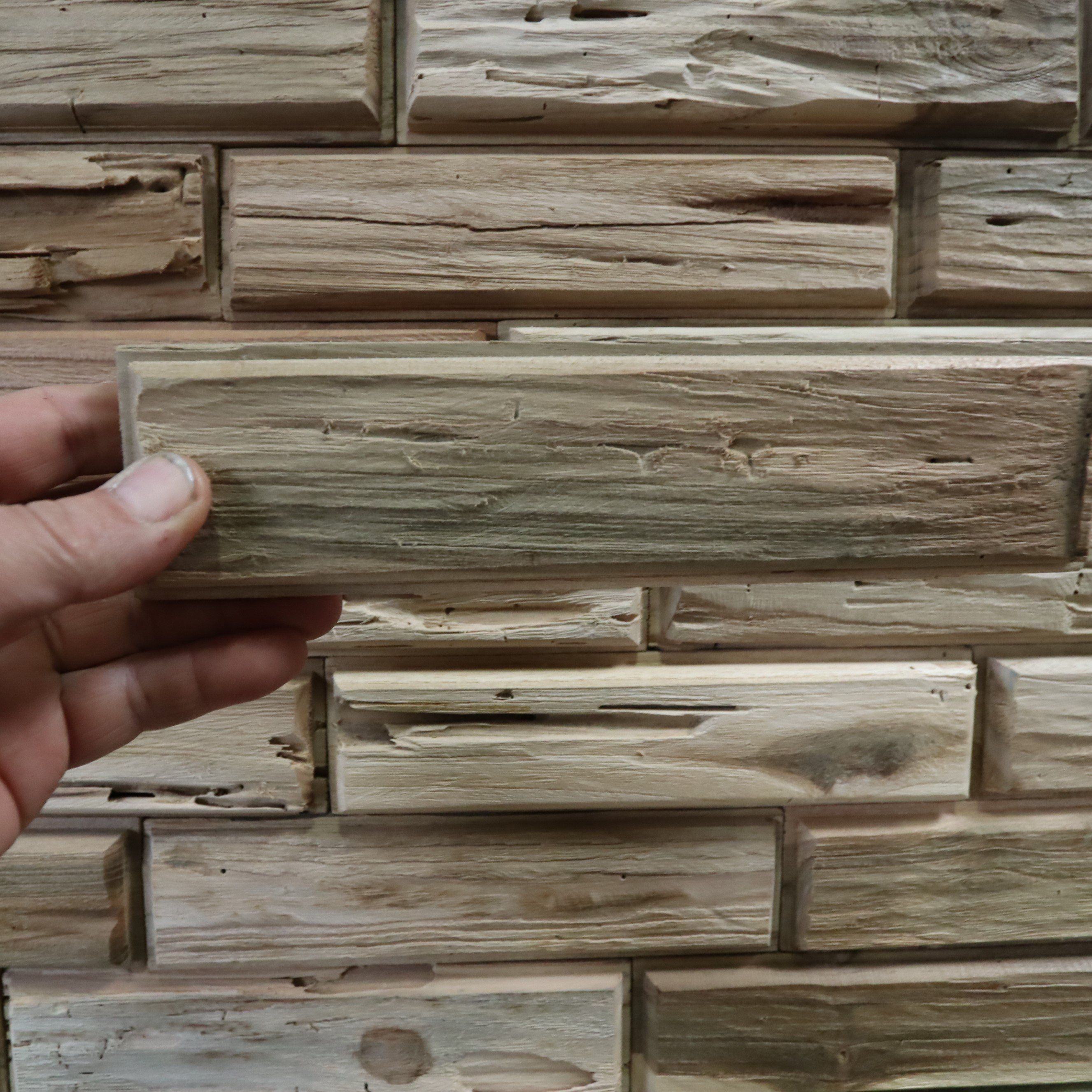 Verblender-Holzverblender-Wandverblender-Wandverkleidung-Paneele-Teak-Altholz-Brick-01 Tv Wand, Wall Cladding, Teak Wood, Wood Paneling, Bricks, Products, Wall Panelling, Natural Colors, Old Wood