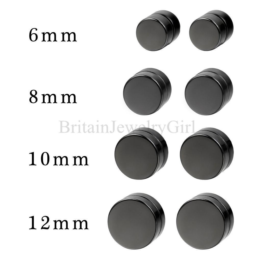 Black Round Stud Earrings Set Stainless Steel Circle Ear Studs for Men Women