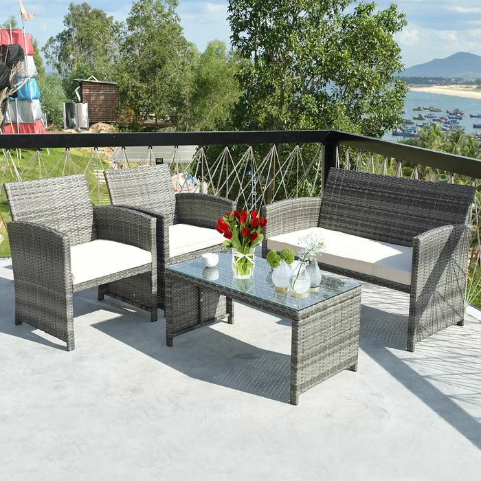Heartwell 4 Piece Rattan Sofa Seating Group With Cushions Rattan Patio Furniture Outdoor Patio Furniture Sets Rattan Furniture Set