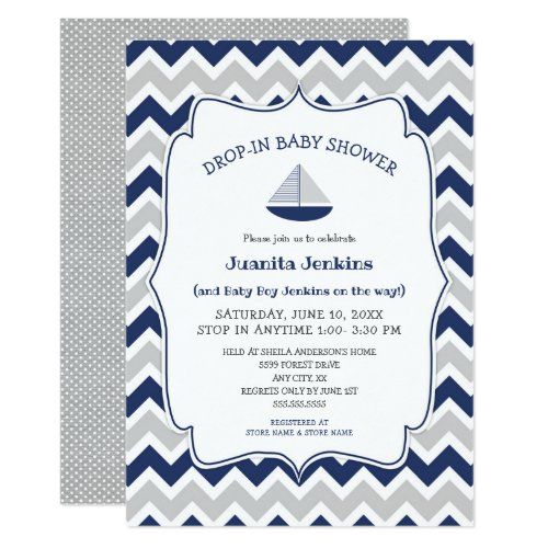 Drop In Sailboat Boy Baby Shower Invitation Drop I Drop In Sailboat Boy Baby Shower Invitation Drop I