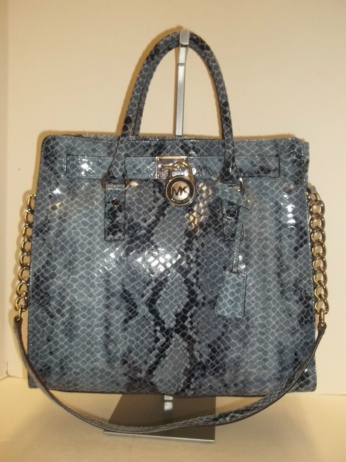 Michael Kors Denim Python Embossed Leather Large N S Hamilton Tote Michael Kors Denim Python Embossed Leather Large N S Hamilton Tote Handbag Ebay