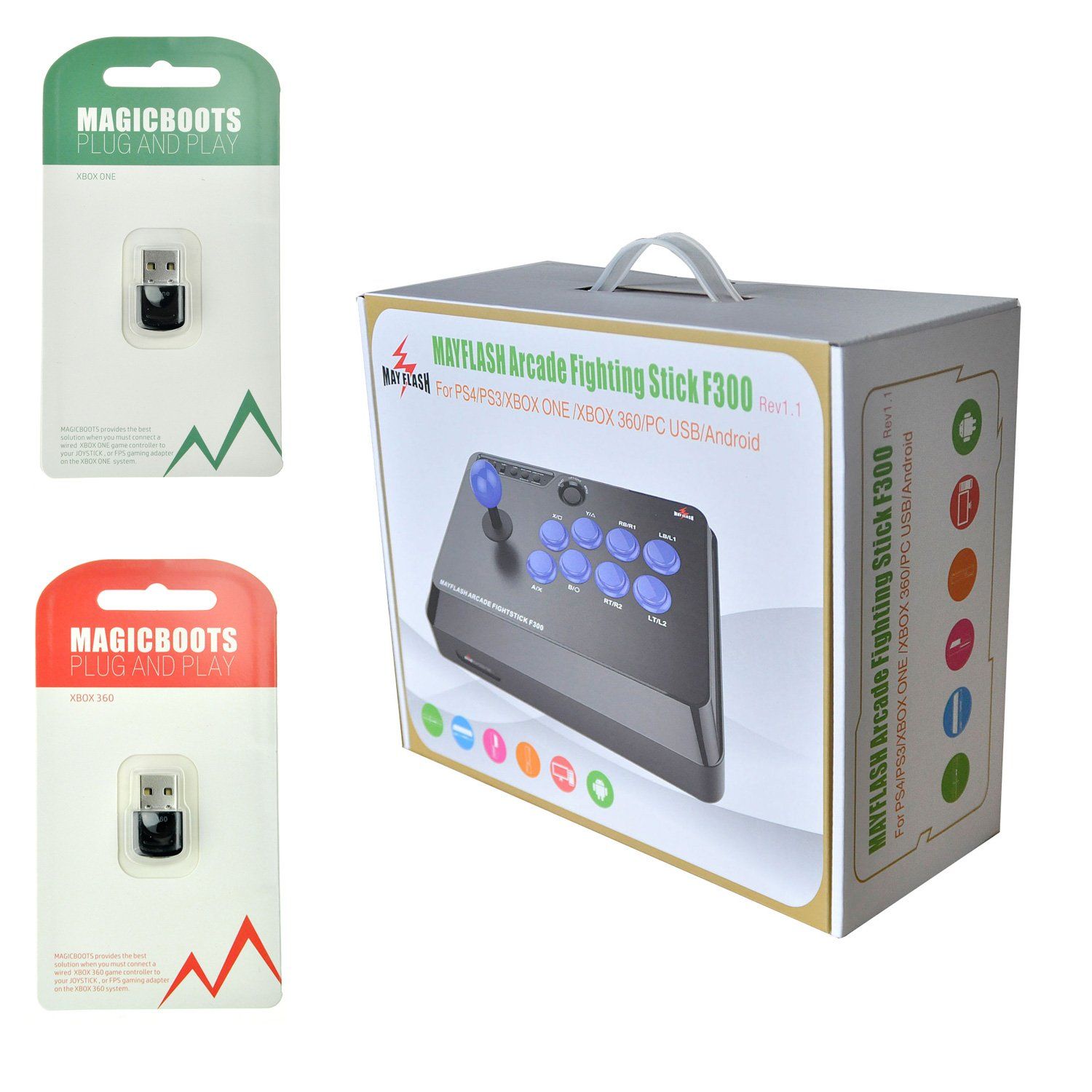 MAYFLASH F300 Arcade FightStick and MAGICBOOTS Bundle for Xbox 360/Xbox One