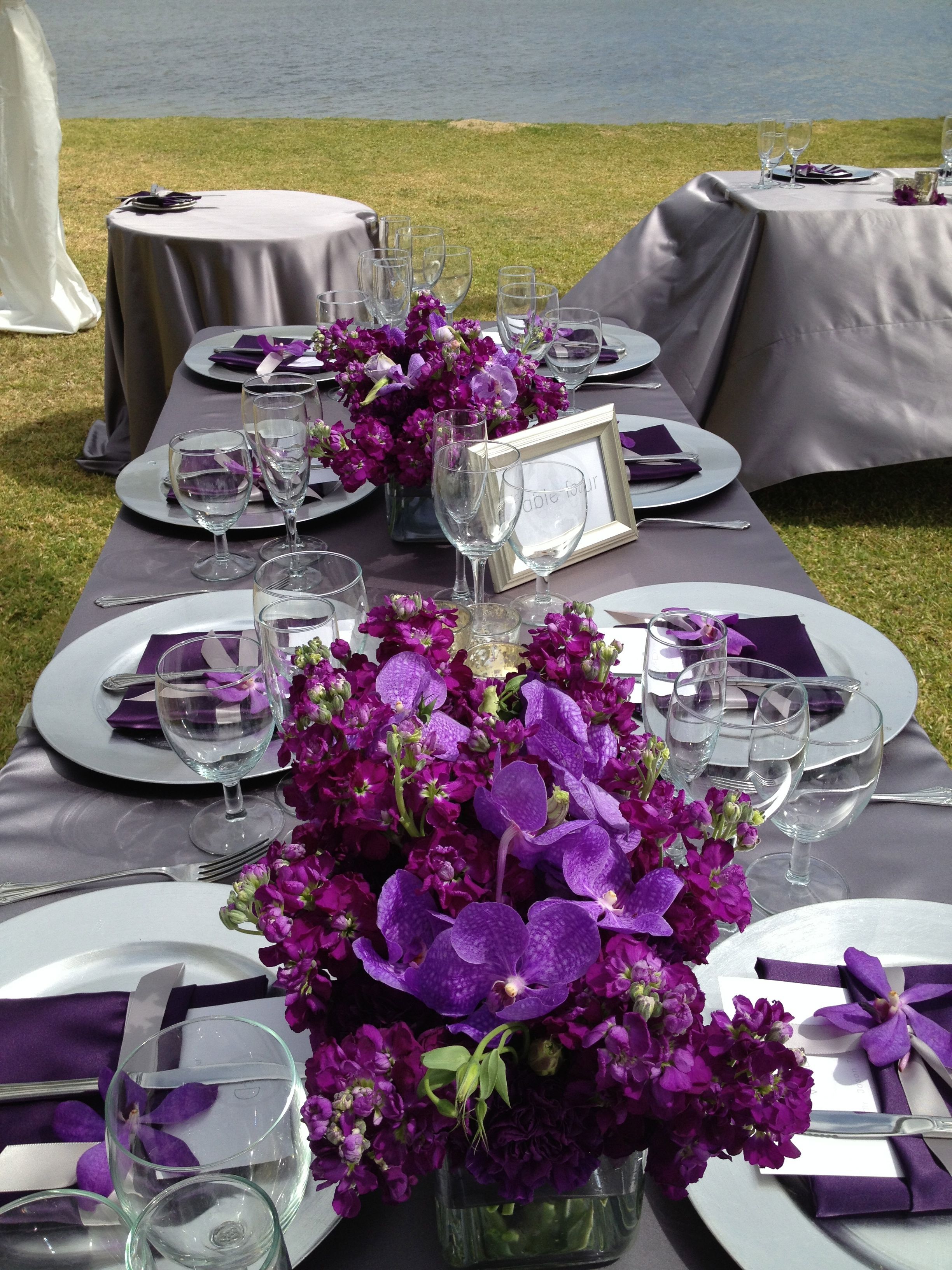 Silver and purple. Modern centerpieces, Table decorations, Decor