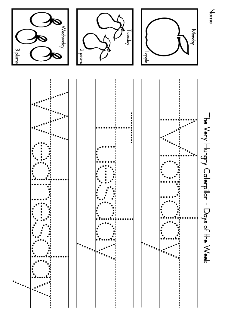 Days of the Week Learn Write Hungry Carterpillar Tracing worksheets Days of the Week Learn Write Hungry Carterpillar Tracing worksheets