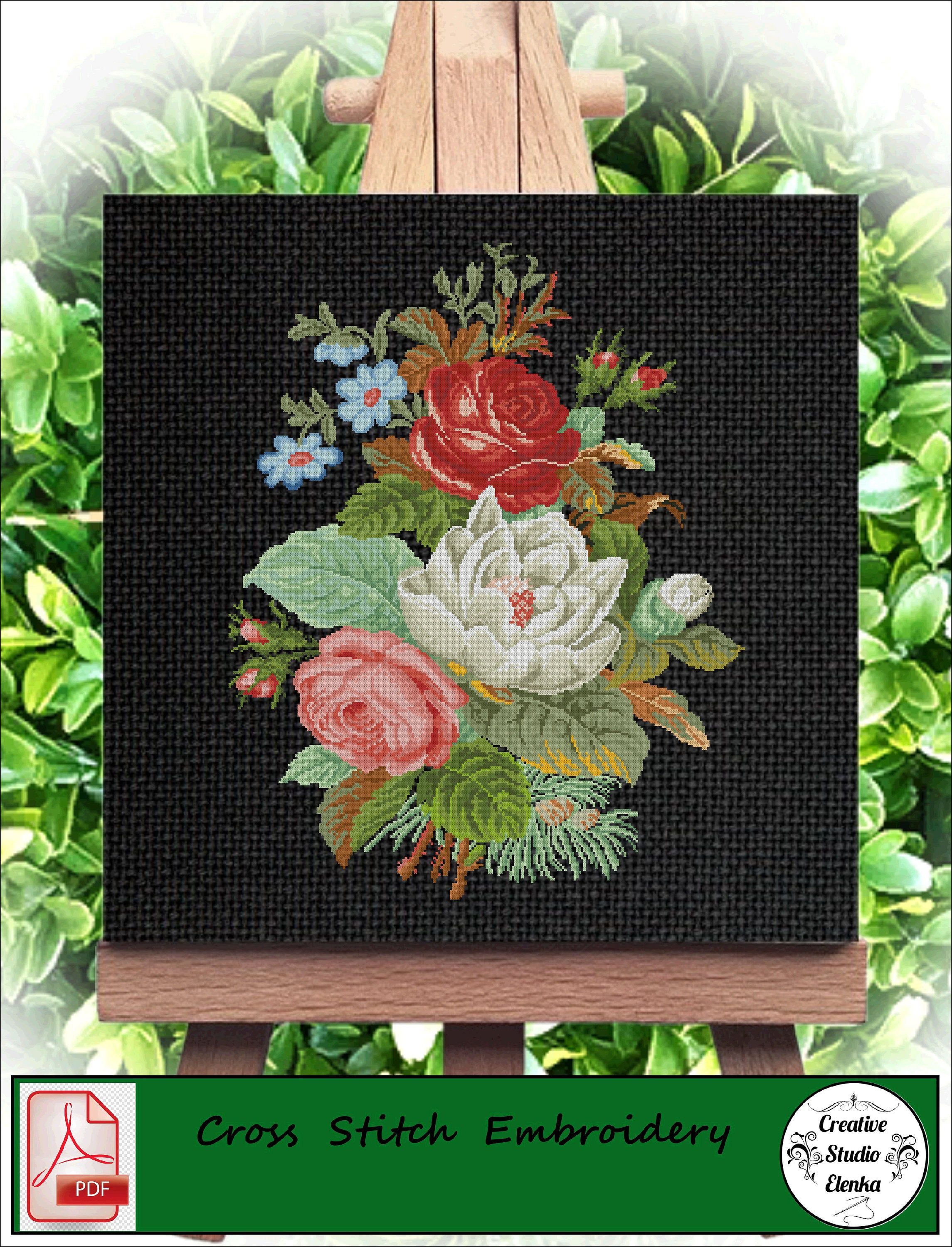 Vintage cross stitch Bouquet of flowers- Embroidery cross stitch flowers Download cross stitch bouquet Electronic schemes embroidery flowers