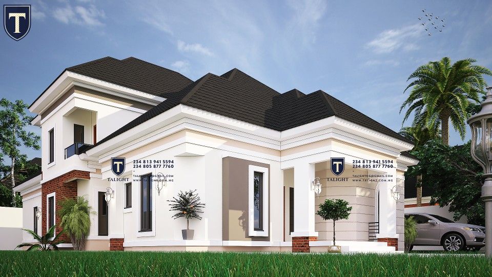 Architectural design of four bedroom bungalow with penthouse in Nigeria