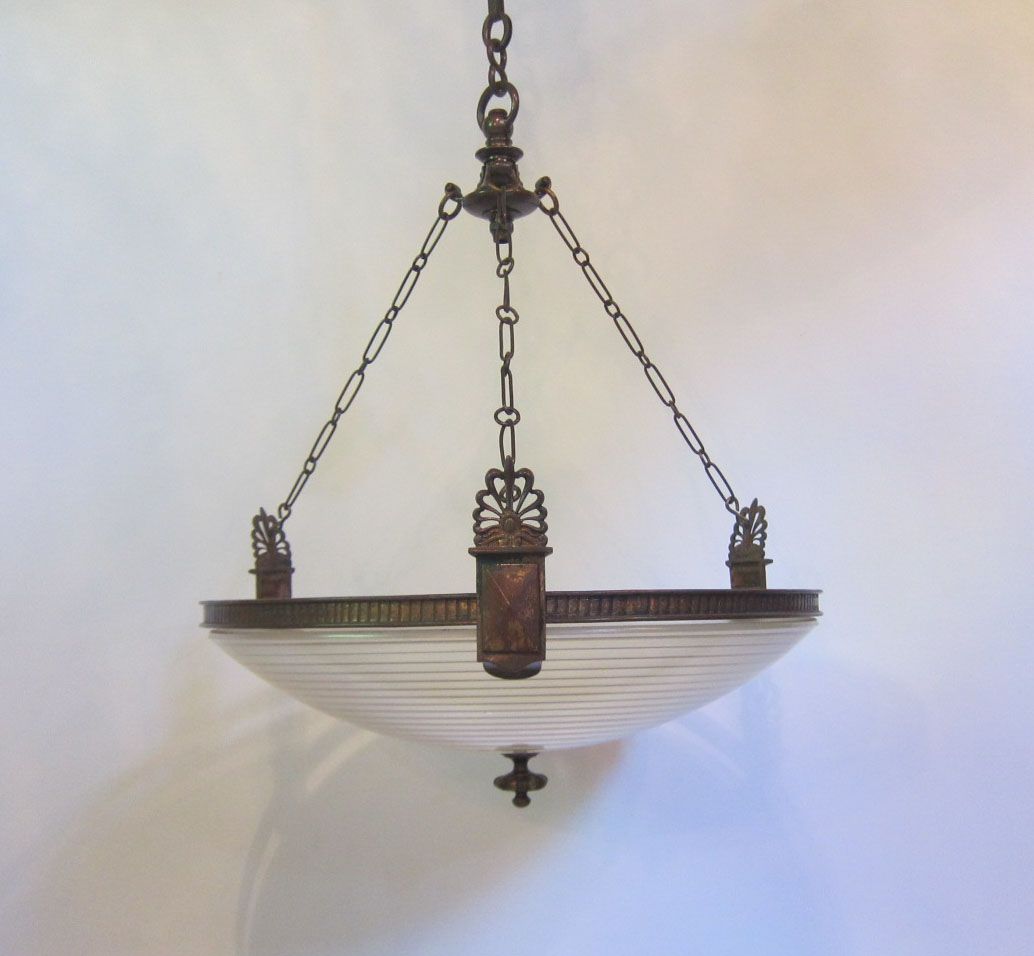 English Ceiling Light In A Cinema Deco Style And The Original English Ceiling Light In A Cinema Deco Style And The Original Patinated Brass Finish