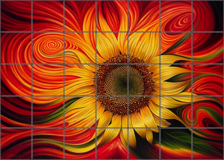 abstract sunflower tile mural