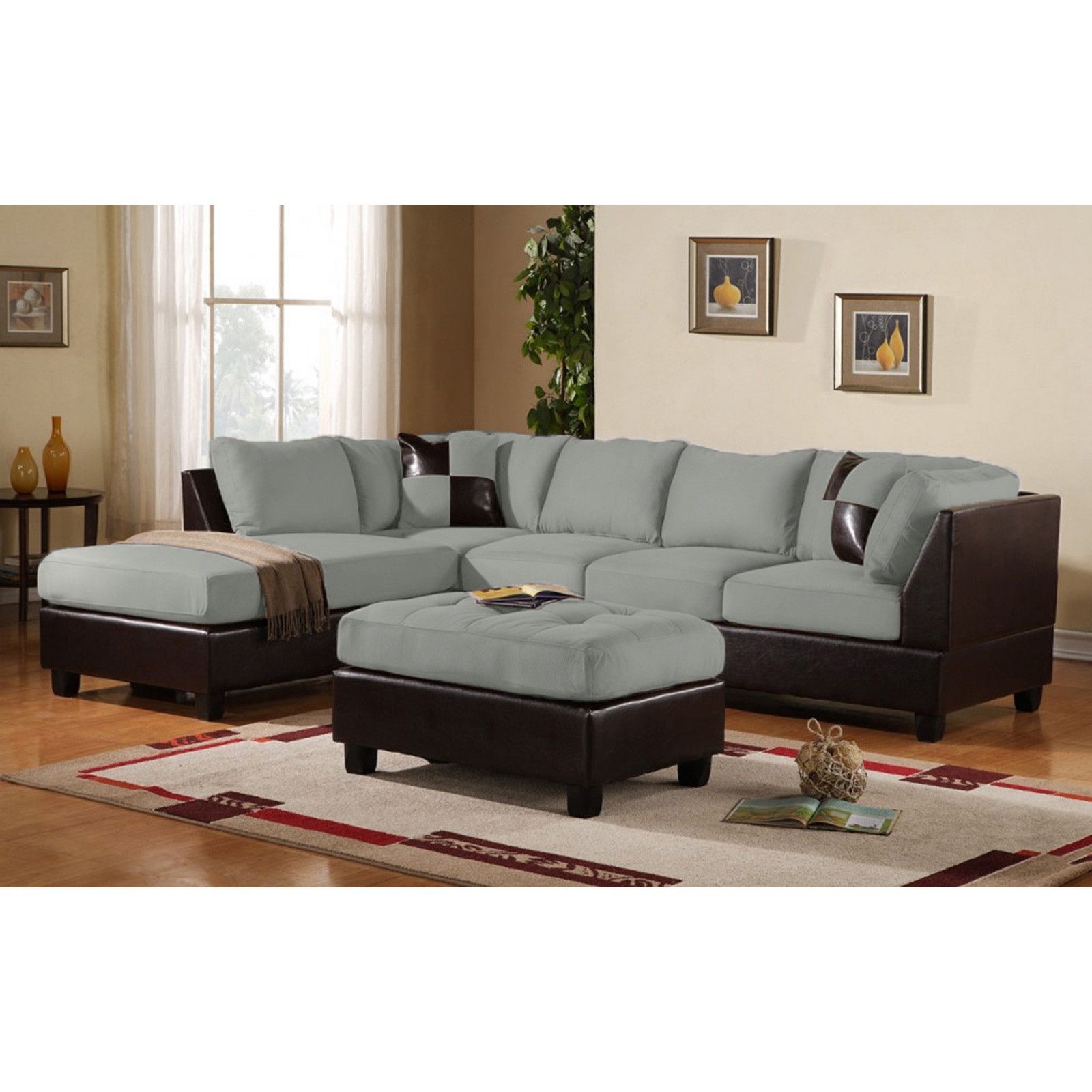 Madison 3 Piece Modern Soft Reversible Microfiber And Faux Leather Madison 3 Piece Modern Soft Reversible Microfiber And Faux Leather Sectional Sofa With Ottoman
