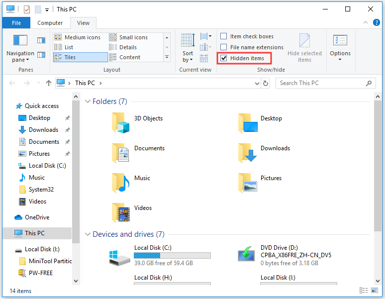 Show hidden files windows 10