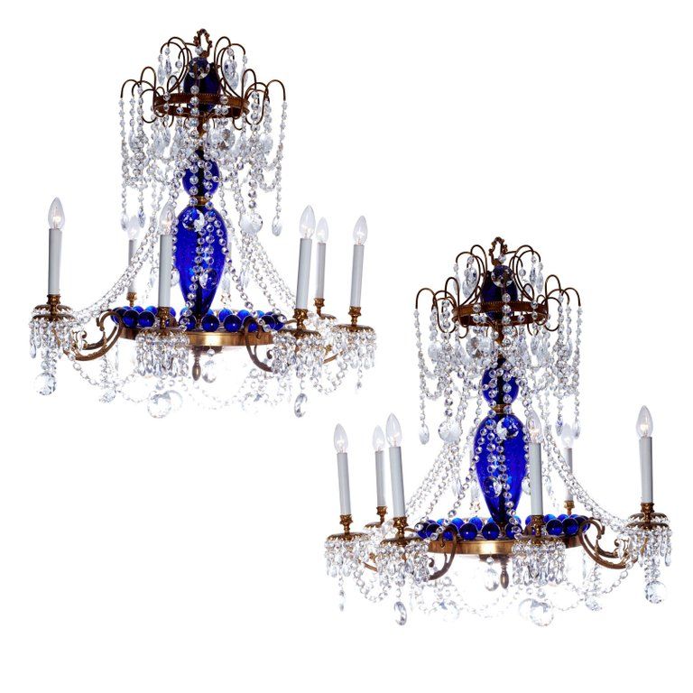 Pair Of Russian Chandeliers In Cobalt Blue And - Dimitri Stefanov Rock Crystal Chandeliers Pair Of Russian Chandeliers In Cobalt Blue And - Dimitri Stefanov Rock Crystal Chandeliers