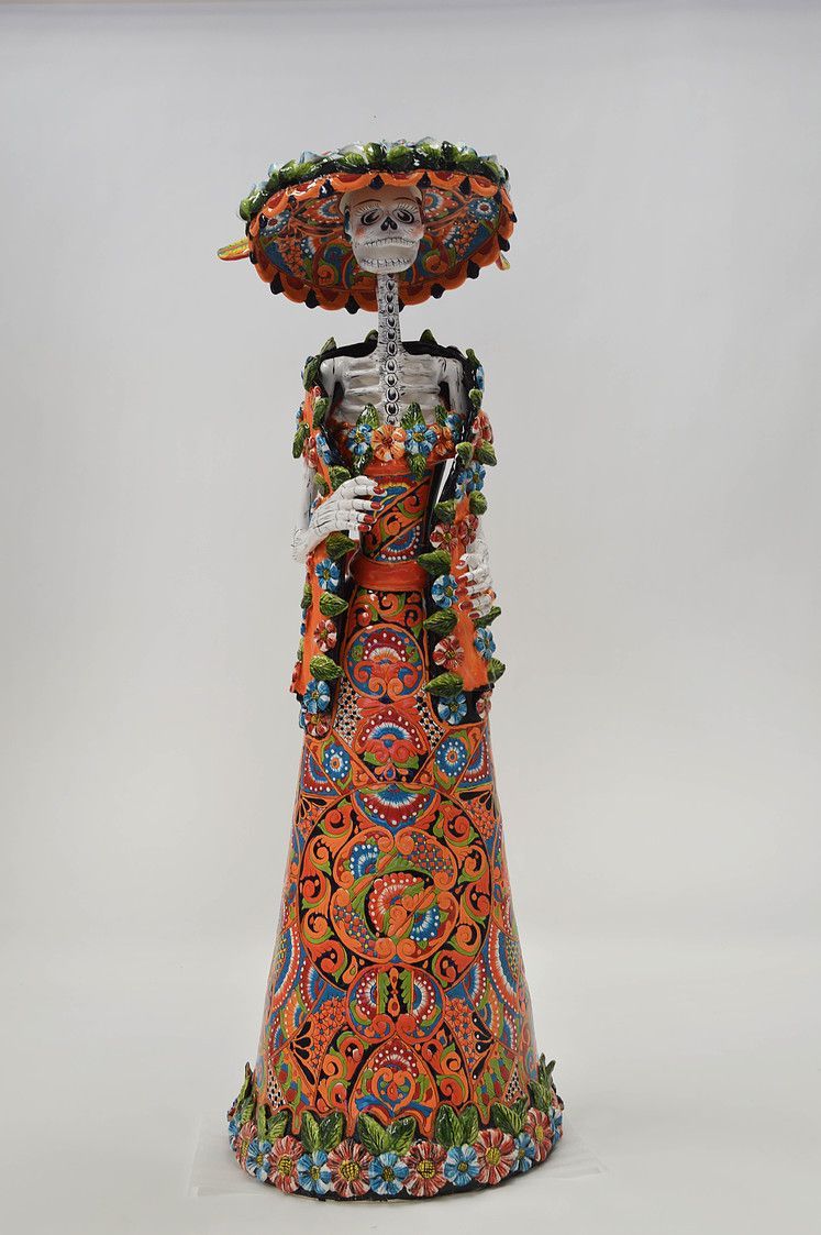 22 CATRINA with DANCER DRESS mexican talavera day of the dead colorful folk art