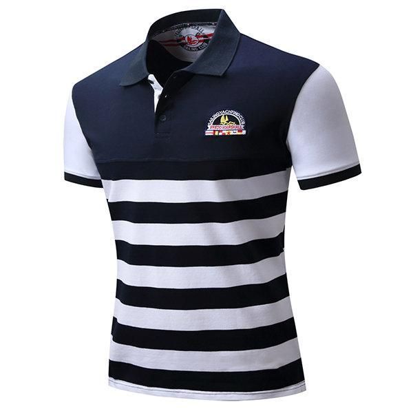 SportsX Mens Regular Fit Summer Cotton Short-Sleeve Stripes Shirt Tops