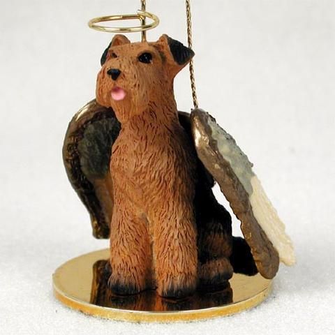 FOX TERRIER brown white dog ANGEL Ornament HAND PAINTED Resin FIGURINE Christmas