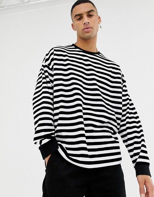 ASOS DESIGN oversized velour striped long sleeve t ASOS DESIGN oversized velour striped long sleeve t