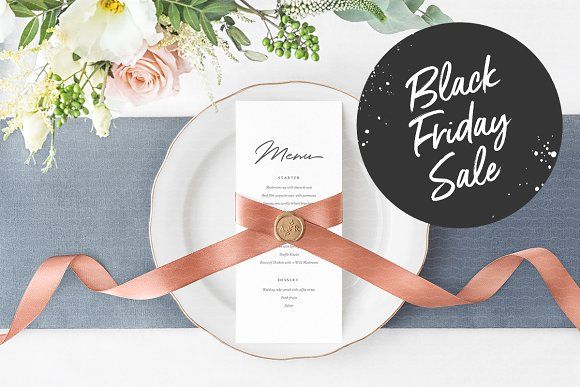 Download Wedding Menu or Program Mockup | Stationery mockup, Wedding menu, Rose gold ribbon