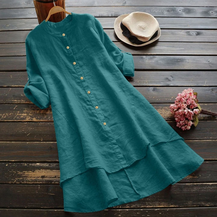 Women's Button cotton linen long style shirt in 2021