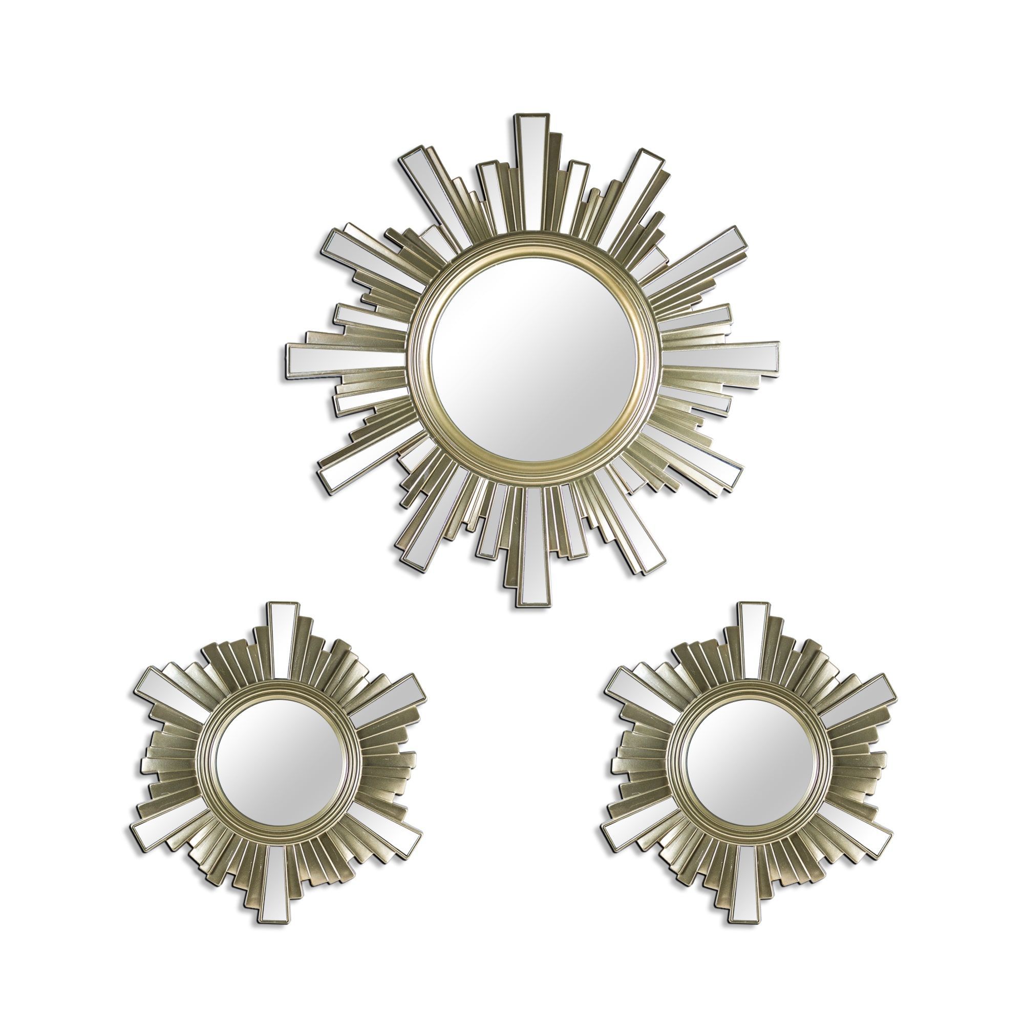 Gallery Art Deco Skyline Gold Sunburst Decorative Framed Wall Gallery Art Deco Skyline Gold Sunburst Decorative Framed Wall Mirrors Set Of 3 Piece Beige Champagne