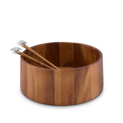 Vagabond House Sea And Shore Salad Bowl With Pewter Crab Wood Salad Bowls Vagabond House Salad Bowls Set