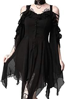 Dark in Love Women Black Gothic Chiffon Off-The-Shoulder Christmas Party Midi Dr...