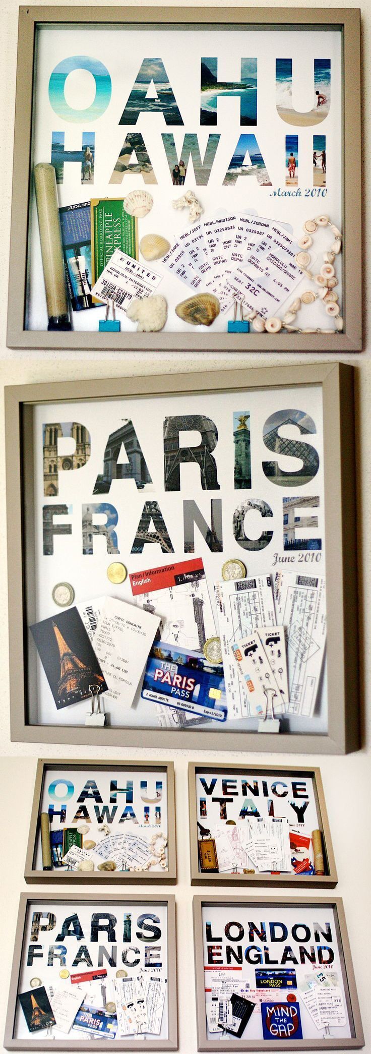 Great idea to remember trips. I really want to do this now. Art Diy, Cuadros Diy, Diy And Crafts, Arts And Crafts, Projects To Try, Craft Projects, Jewelry Projects, Travel Project, Project Life