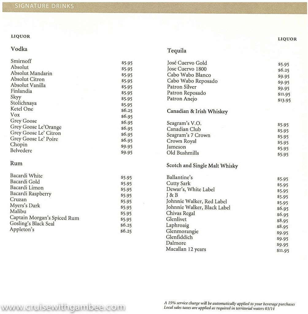 Holland America Drink Prices Holland America Drink Prices