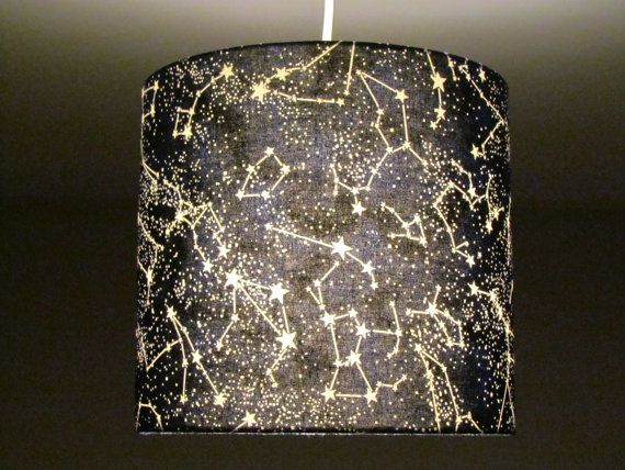 Space Fabric Lampshade with Glow in the Dark Stars and Constellations Space Fabric Lampshade with Glow in the Dark Stars and Constellations