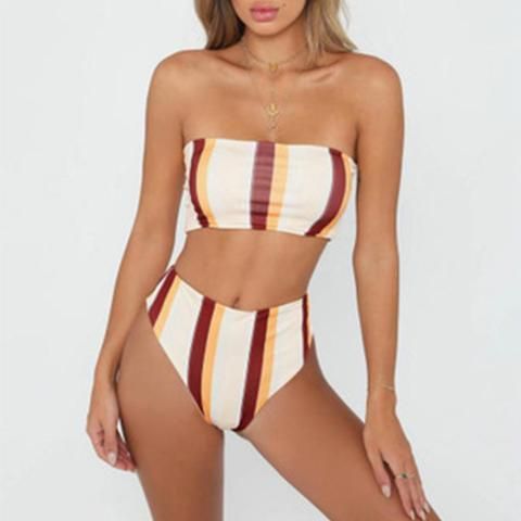 Triangle Rompers Womens Jumpsuit Sexy Strapless Two Piece Set Bra And Briefs Suit Bodysuits Striped Playsuit Summer Beach Wear #fashion