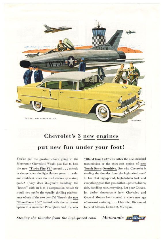 1955 Chevy Bel Air Sedan Vintage AD *Three New Engines*