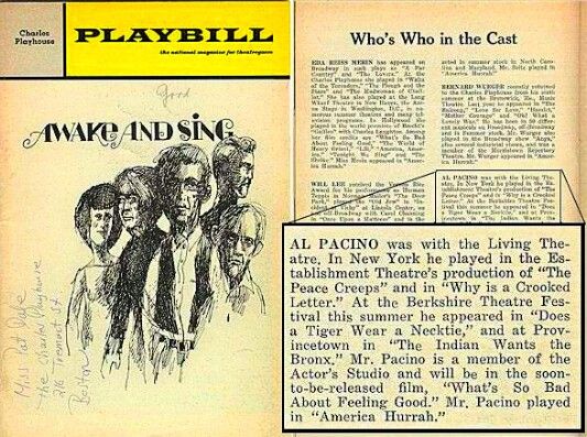 Al Pacino: Pacino's Broadway debut and his first performance for paying