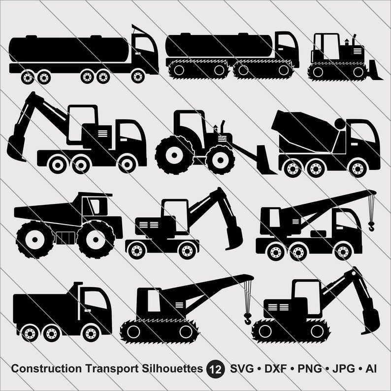 Download Construction Silhouettes Svgtruck Clipart Bundle Etsy In 2021 Boys Quilt Patterns Monster Truck Drawing Clip Art