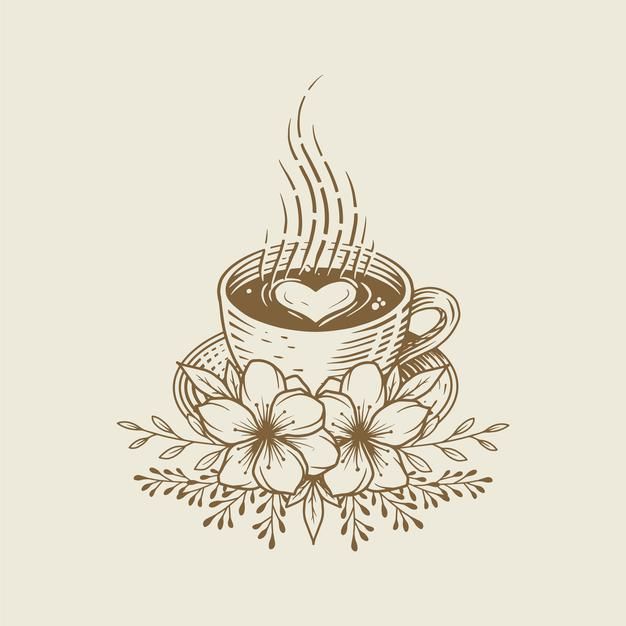 Cup of coffee latte with flower ornament... | Premium Vector #Freepik #vector #flower #coffee #heart #leaf Tea Cup Drawing, Coffee Mug Drawing, Coffee Doodle, Art Of Coffee, Coffee Latte, Coffee Mugs, Coffee Cup Tattoo, Coffee Tattoos, Ink Sketch